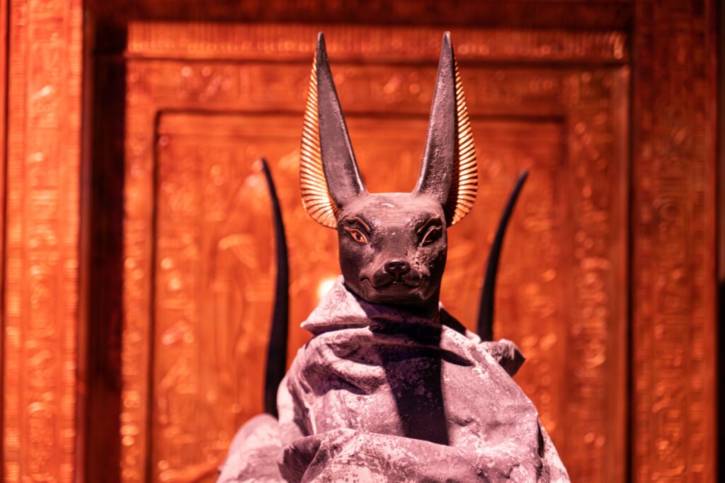 L'exposition Toutankhamon à Metz. Ici : une statue du Dieu funéraire Anubis.